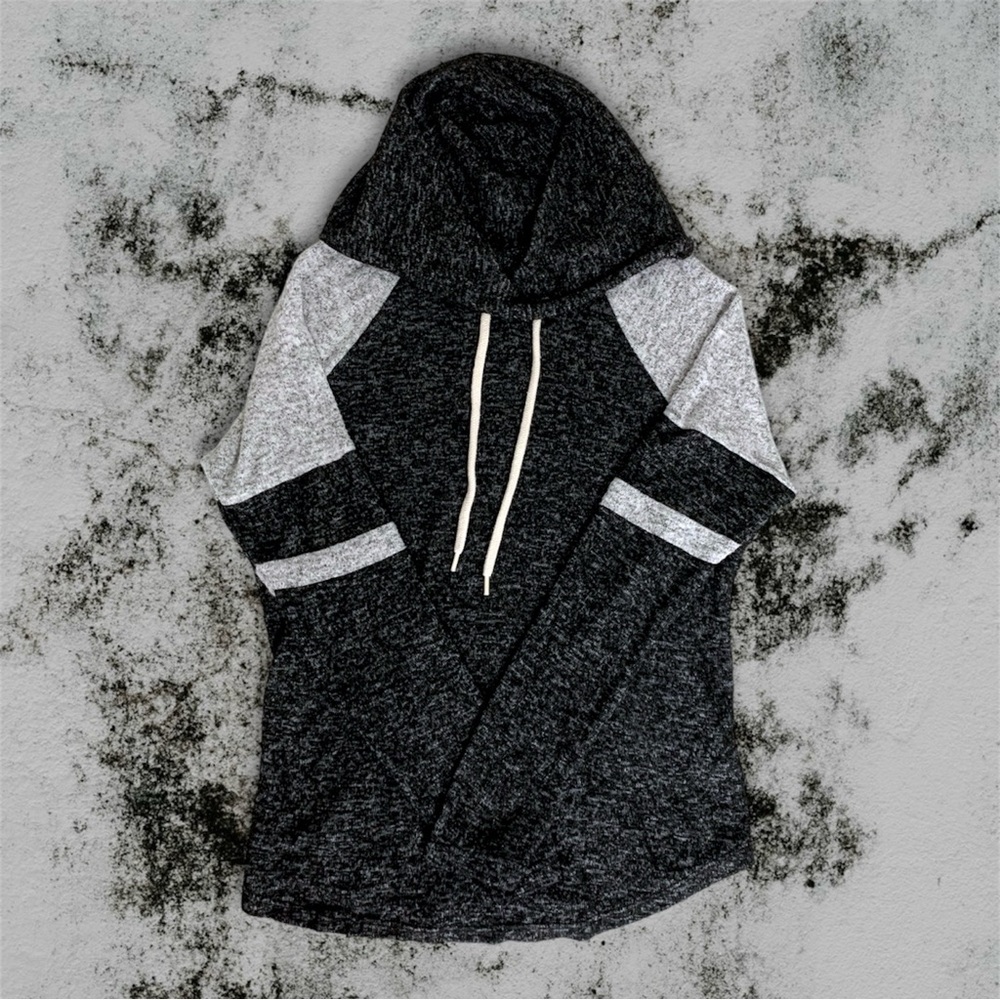 Black and grey lightweight sleeve hoodie with shoulder stripe design size S